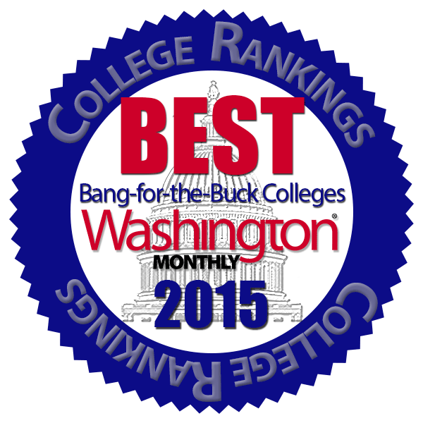 Image of an award button for Best Bang for the Buck category from Washington Monthly magazine