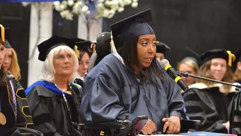 The student speaker at Penn State Shenango's commencement ceremony