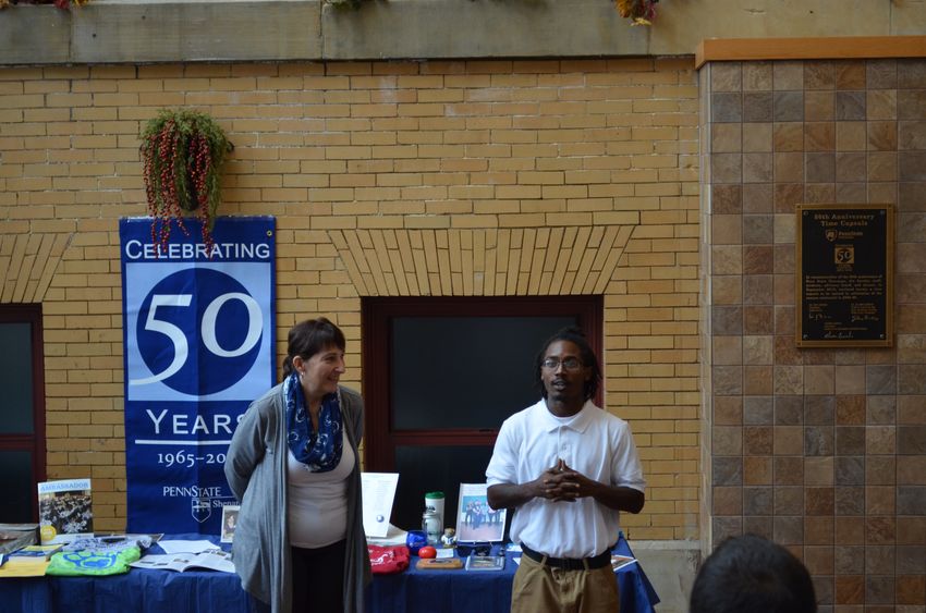 Dr. Jo Anne Carrick, campus director, stands with Alijah Douglas, president, SGA, at the Time Capsule ceremony on Sept. 14.