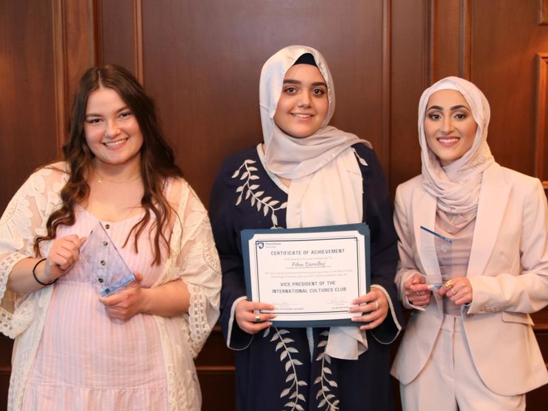 Students Georgianna Sheperd, Fidaa Daralhaj, and Shae Kanan pose with their awards at the Shenango Awards Banquet