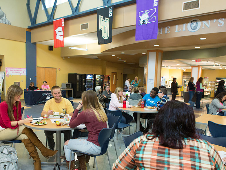 Penn State Shenango food court with students at tables