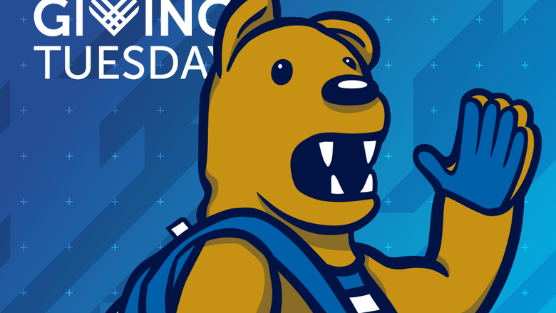 Nittany Lion waving with GivngTuesday branding in the corner