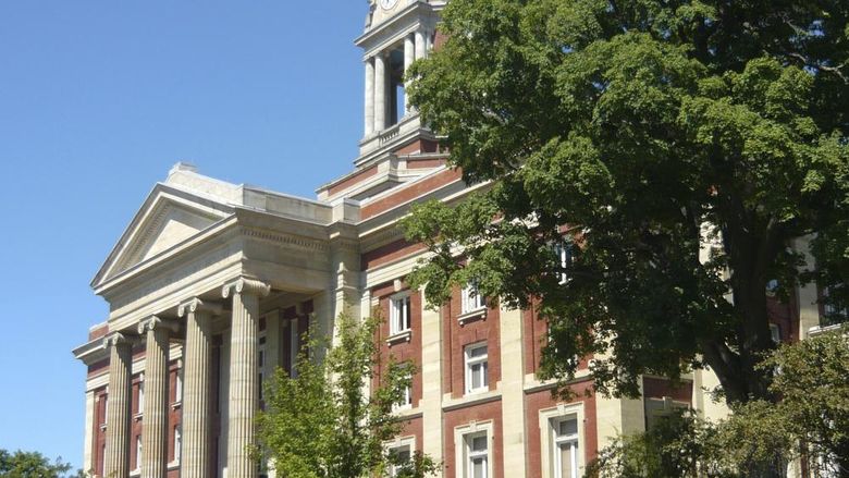 Exterior of Mercer County Courthouse with trees