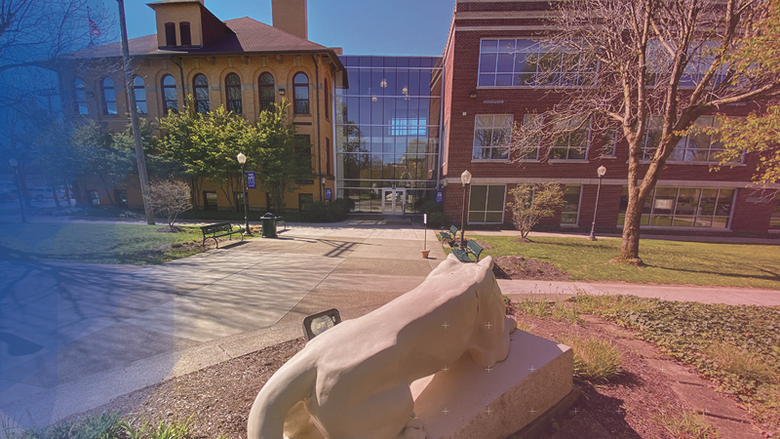 Back of Nittany Lion Shrine overlooking Lecture and Sharon halls