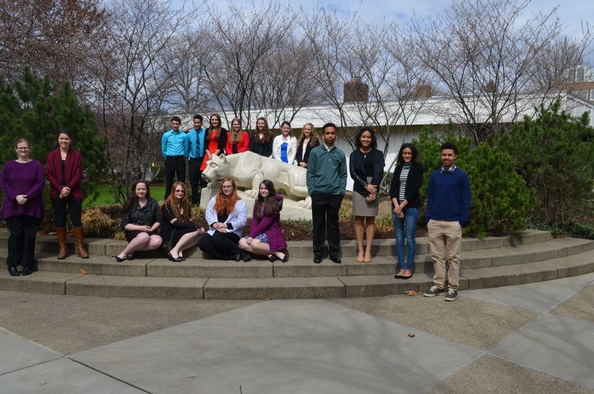 Students participating in Shenango's Business Competition gather at the Nittany Lion