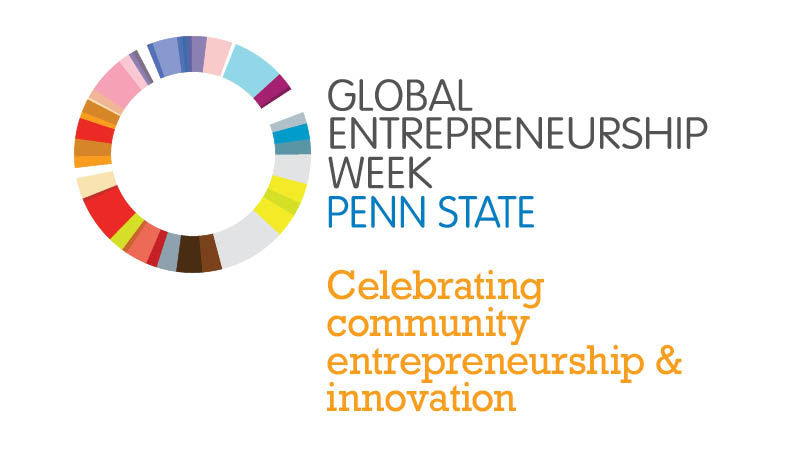 Circle with the words next to it Global Entrepreneurship Week Penn State