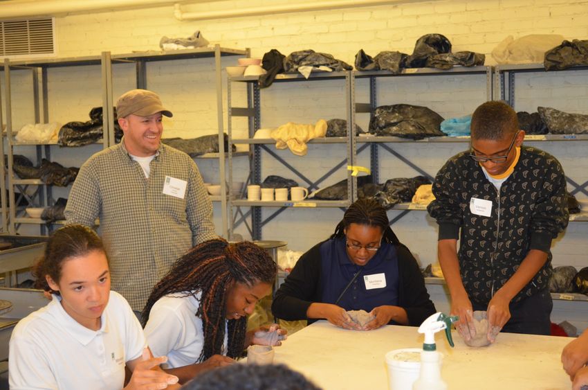 Christian Kuharik talks with Farrell High School students during first night of the HopeCAT pilot program.