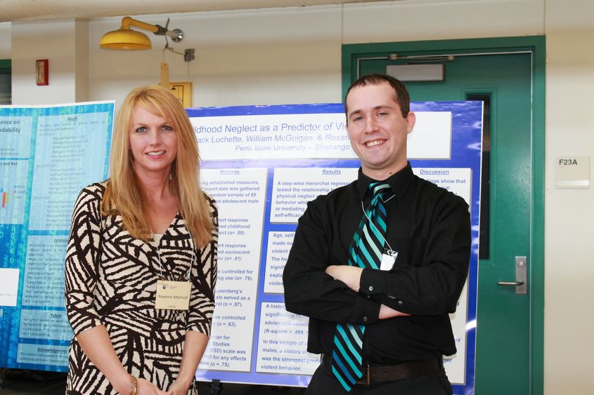 Atterholt, instructor in HDFS, with Luchette, senior HDFS major, at Behrend's research conference