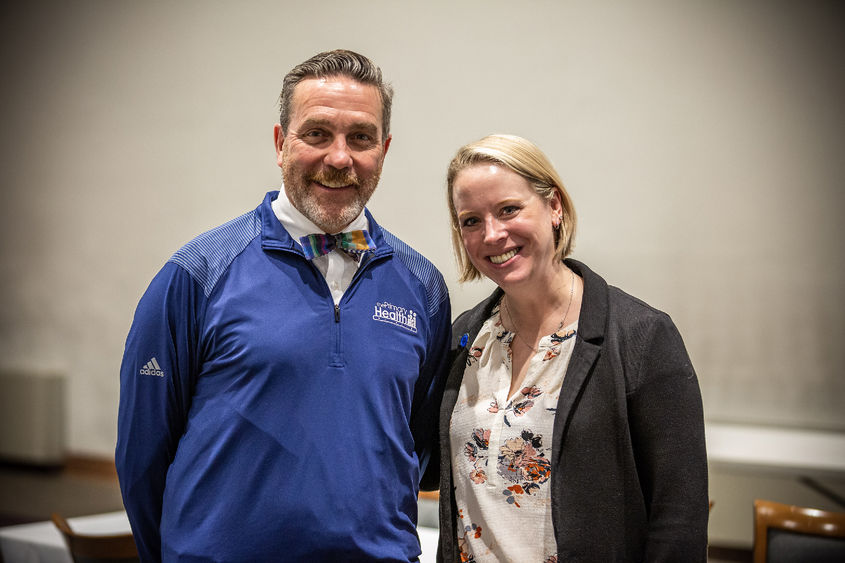 George Garrow and Jennifer Kraschnewski smile for a photo