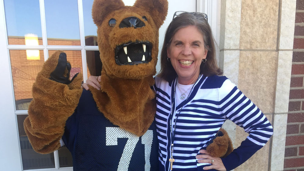 Lisa Bertin and the Nittany Lion mascot 