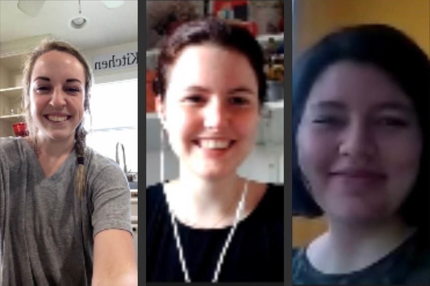 A screenshot of three female students on a Zoom call. 