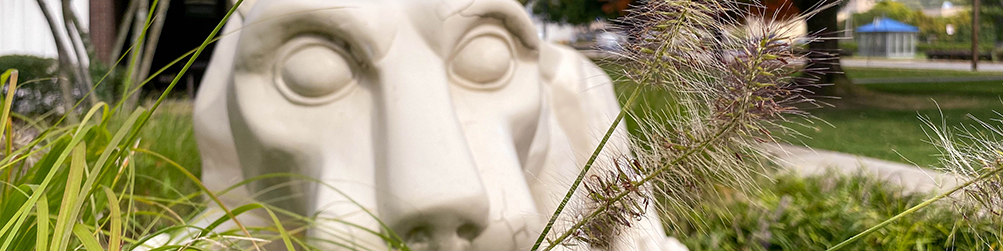 Nittany Lion Shrine with decorative grasses